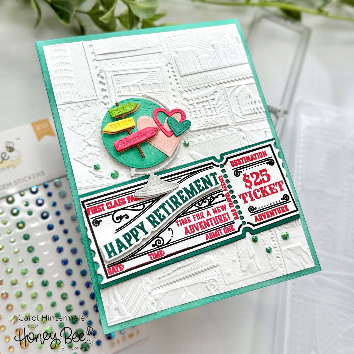 Honey Bee Air Mail 3D Embossing Folder hbef-017 Happy Retirement Card