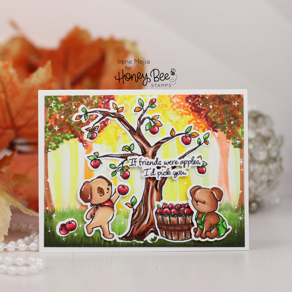 Honey Bee Storybook Fall Stamps And Dies Bundle Apple Tree Card