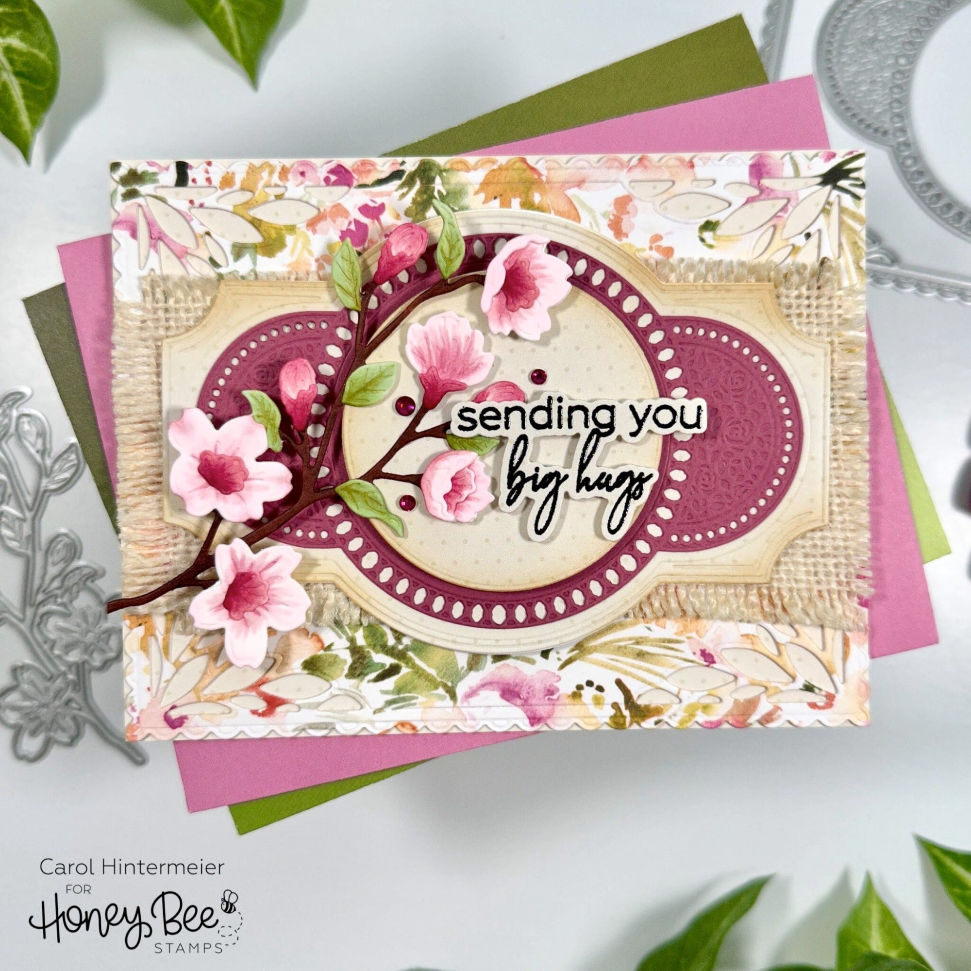 Honey Bee Lovely Layers Cherry Blossom Dies hbds-llchb Big Hugs Card | color-code:ALT05