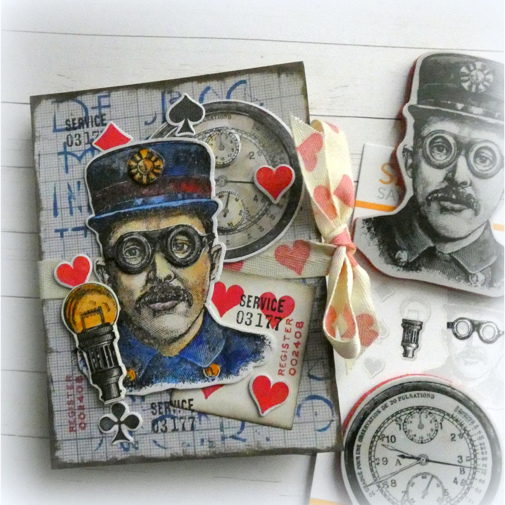 Tim Holtz The Inspector Stamps with Simon Says Stamp Dies Bundle setbz24 setin26 Steam Punk Travel Journal | color-code:ALT09