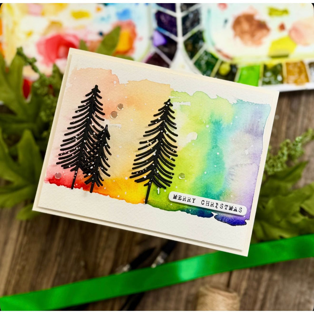 Simon Says Stamp Intricate Bottle Brush Trees Wafer Die s1054 Sugar and Spice Holiday Card