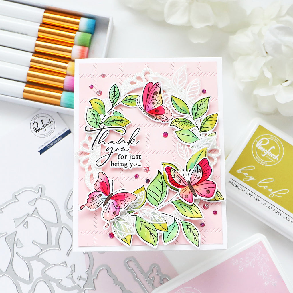 Pinkfresh Studio Fluttering Butterflies Stencils 218924 Be Yourself Card | color-code:ALT01