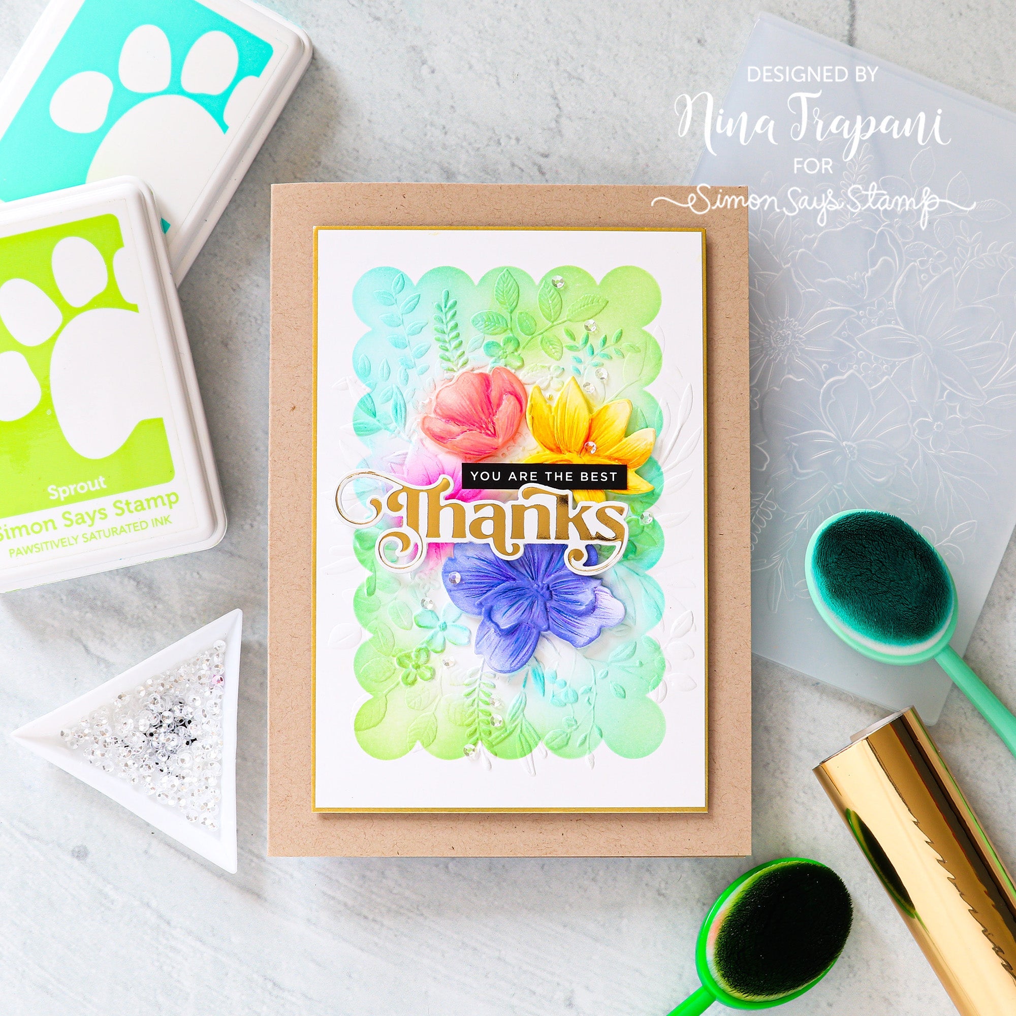 Simon Says Stamp Embossing Folder And Dies Darcy Bouquet sfd318 Just A Note Thanks  Card