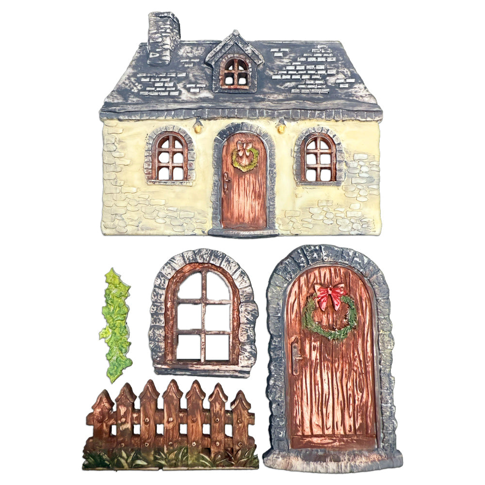 Stamperia Christmas Cottage A5 Silicone Mould kacma619 door with wreath fence