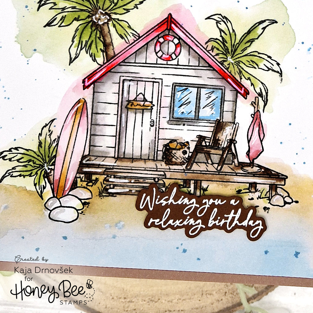Honey Bee Beach Please Clear Stamps hbst-605 Wishing You A Relaxing Birthday Card