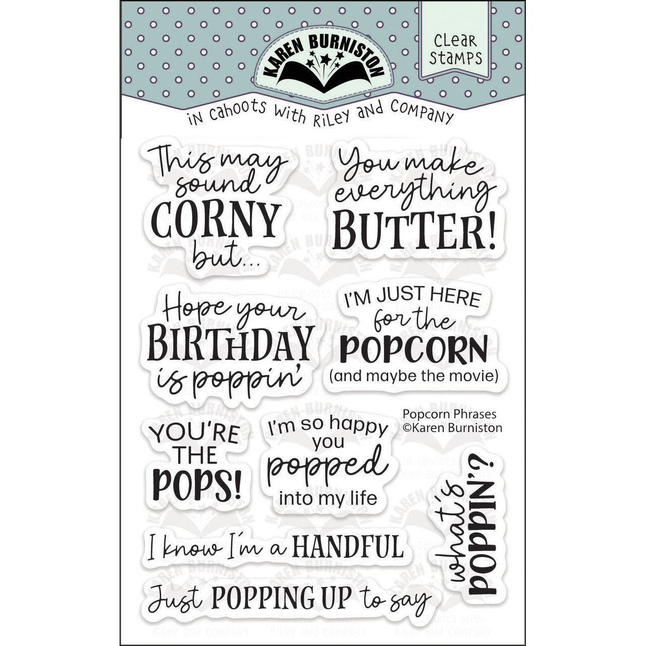 Karen Burniston Popcorn Phrases Clear Stamps cs011