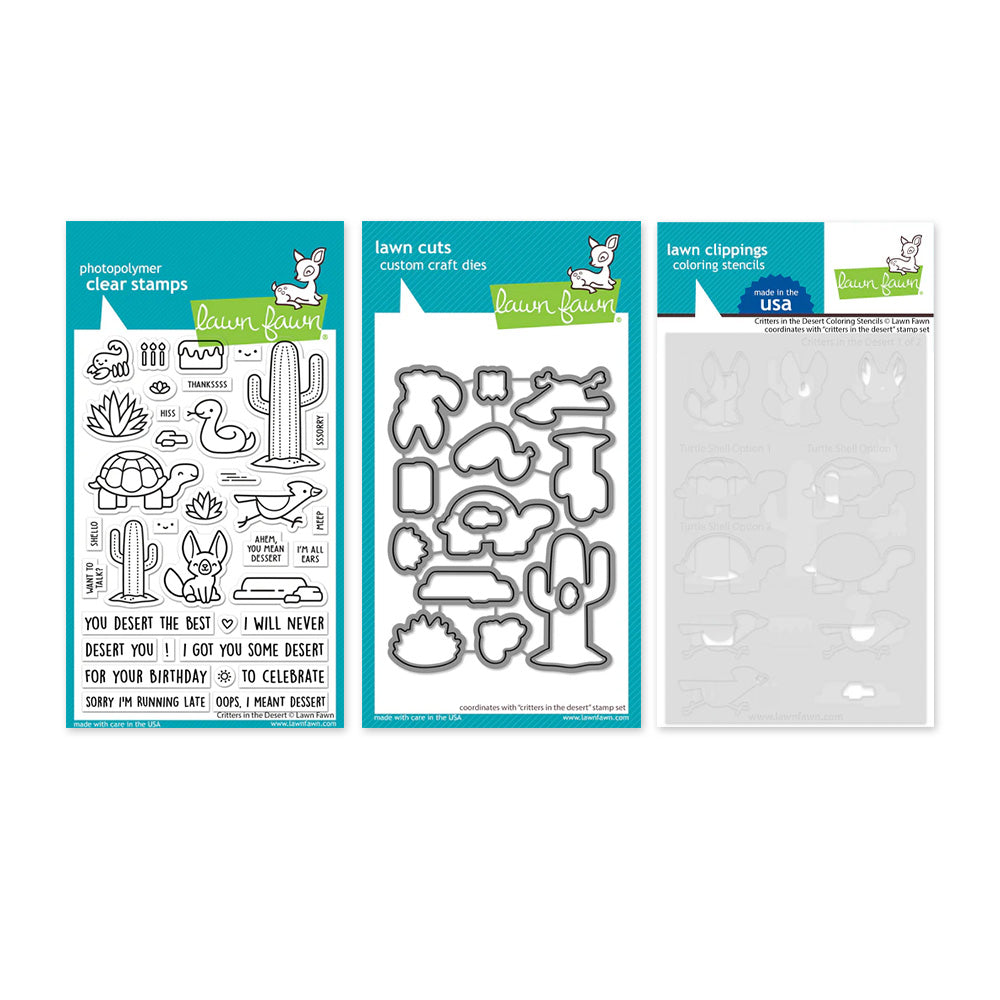 Lawn Fawn Critters in the Desert Clear Stamps Dies and Coloring Stencils Bundle