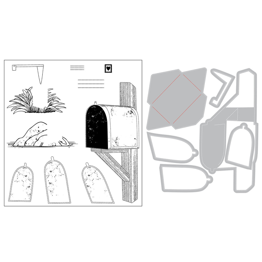 Sizzix and 49 and Market Letter Drop Clear Stamps and Framelits Dies Bundle mailbox