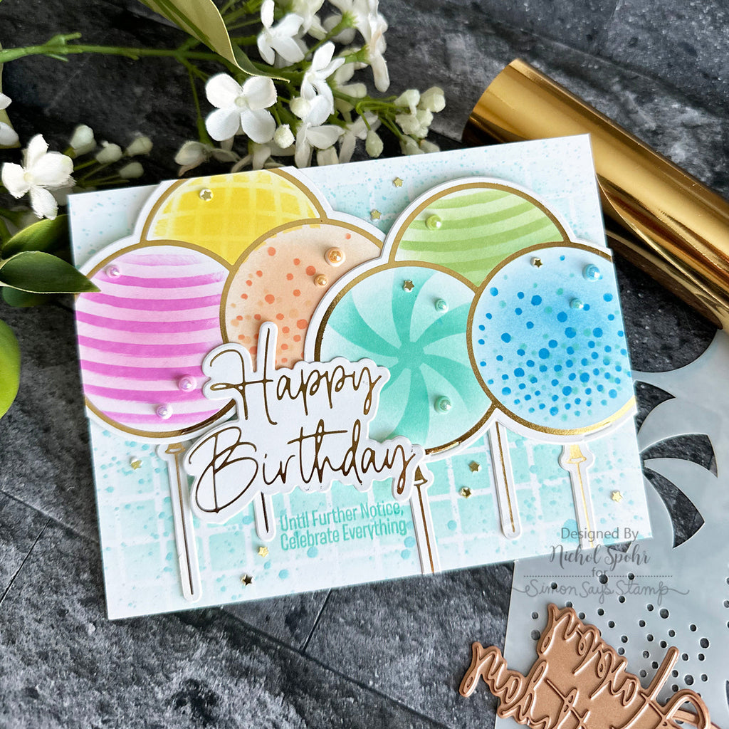 GLP-397 Spellbinders Party Balloons Bouquet Glimmer Hot Foil Plate and Die Set happy birthday | color-code:ALT01