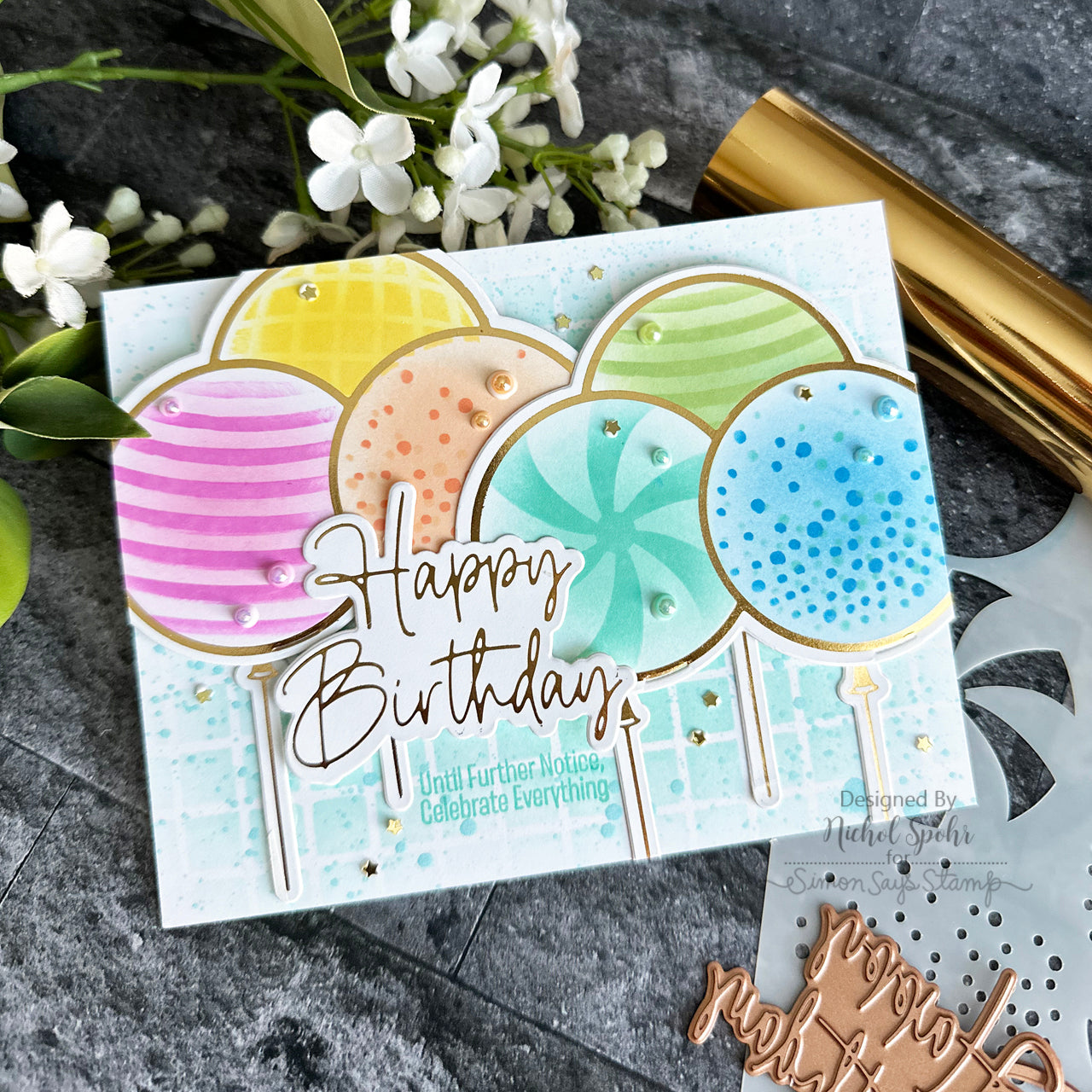 GLP-397 Spellbinders Party Balloons Bouquet Glimmer Hot Foil Plate and Die Set happy birthday | color-code:ALT01
