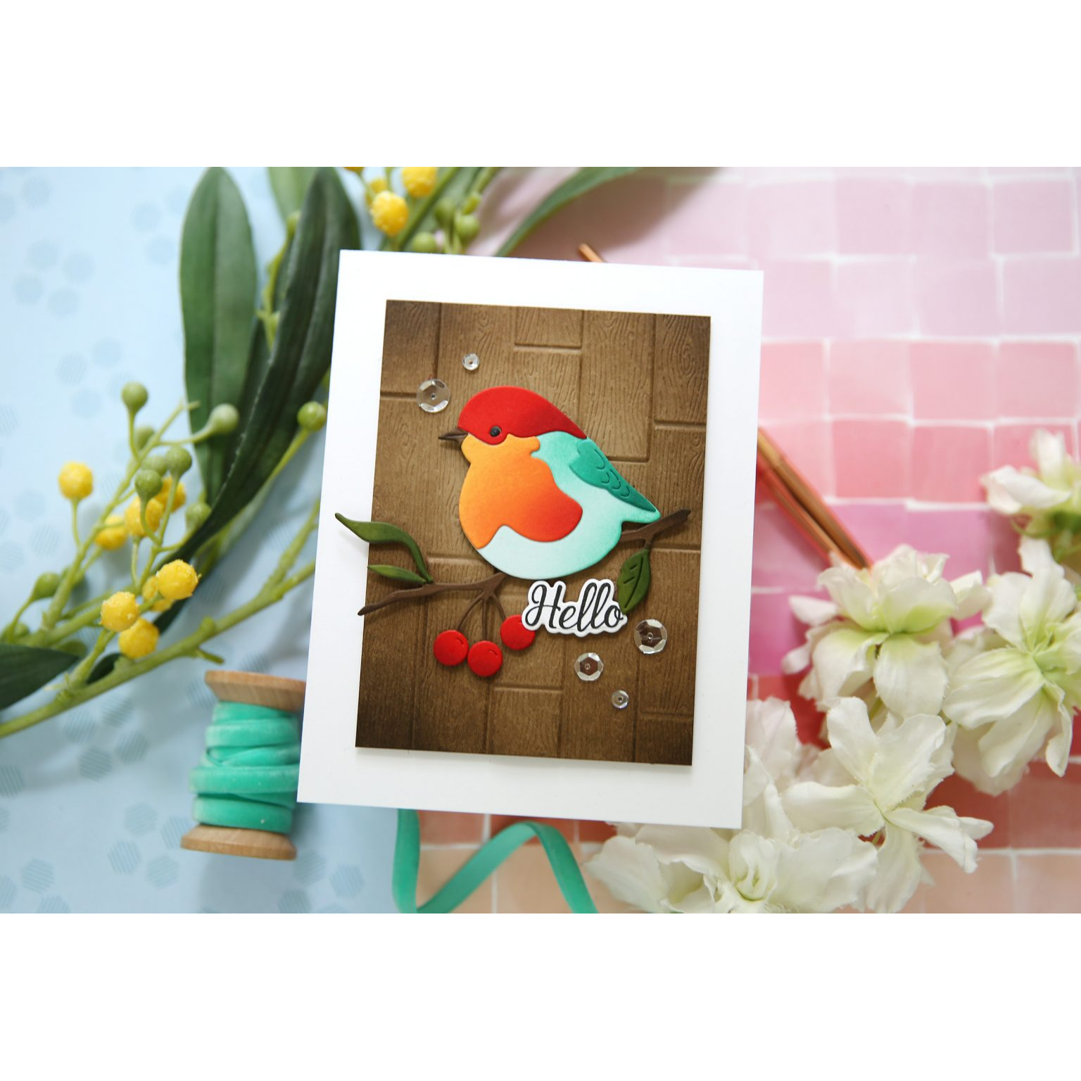 Simon Says Stamp Layered Berry Bird Wafer Dies s850 Season Of Wonder Hello Card | color-code:ALT03