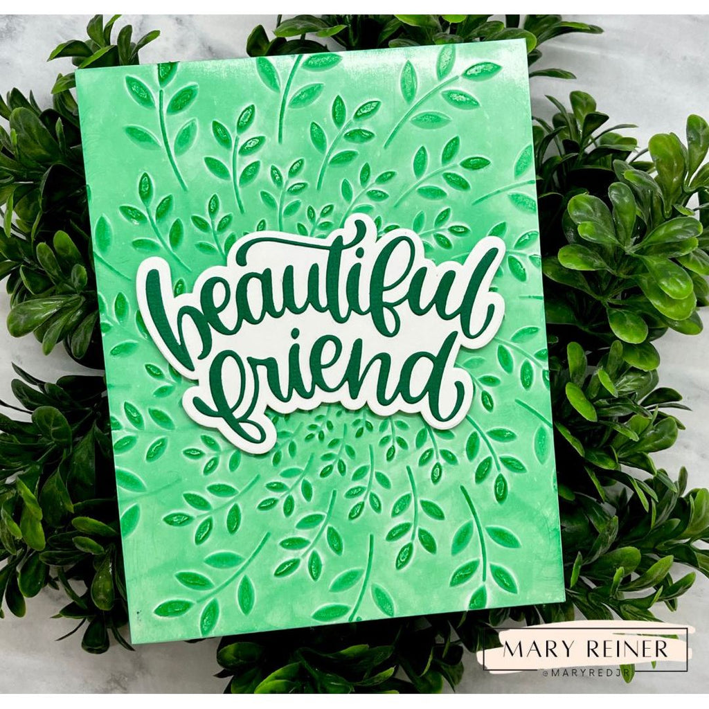 Simon Says Stamp Embossing Folder Leaf Spin sf554 Beautiful Moments Friend Card
