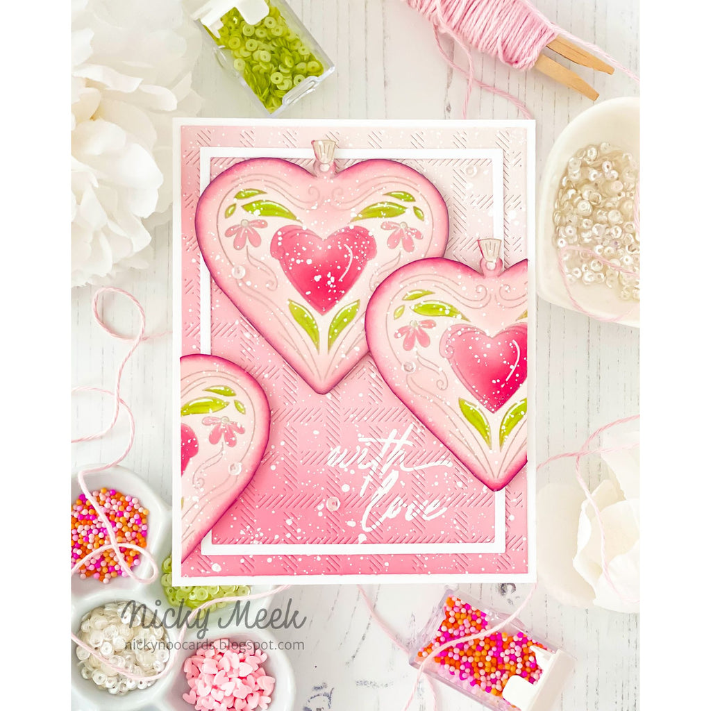 Simon Says Stamp Set of 2 Stencils Locket of Love 1114stc Heart to Heart