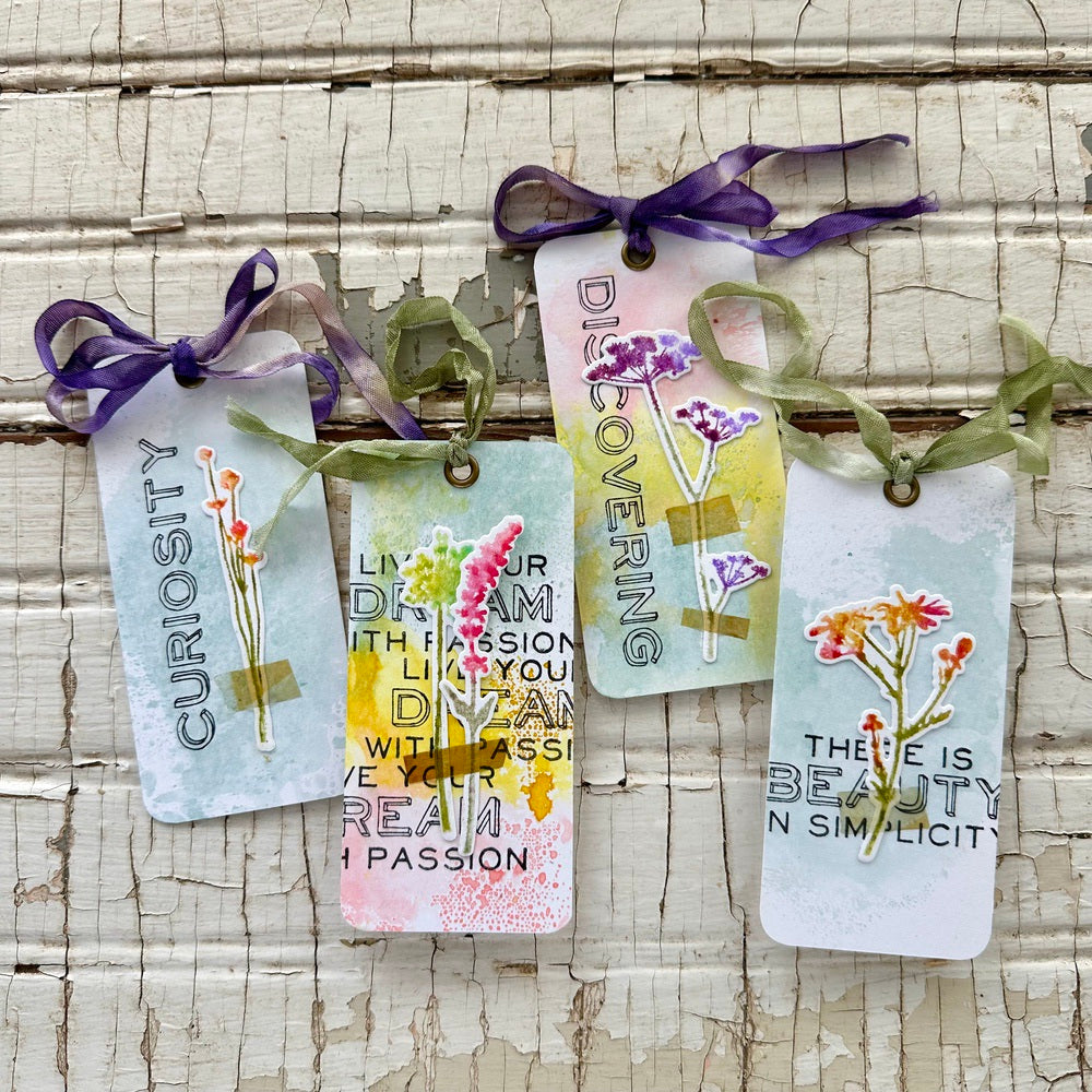 Tim Holtz Mini Bouquet Stamps with Simon Says Stamp Dies Bundle setmb25 Botanical Bookmarks | color-code:ALT01
