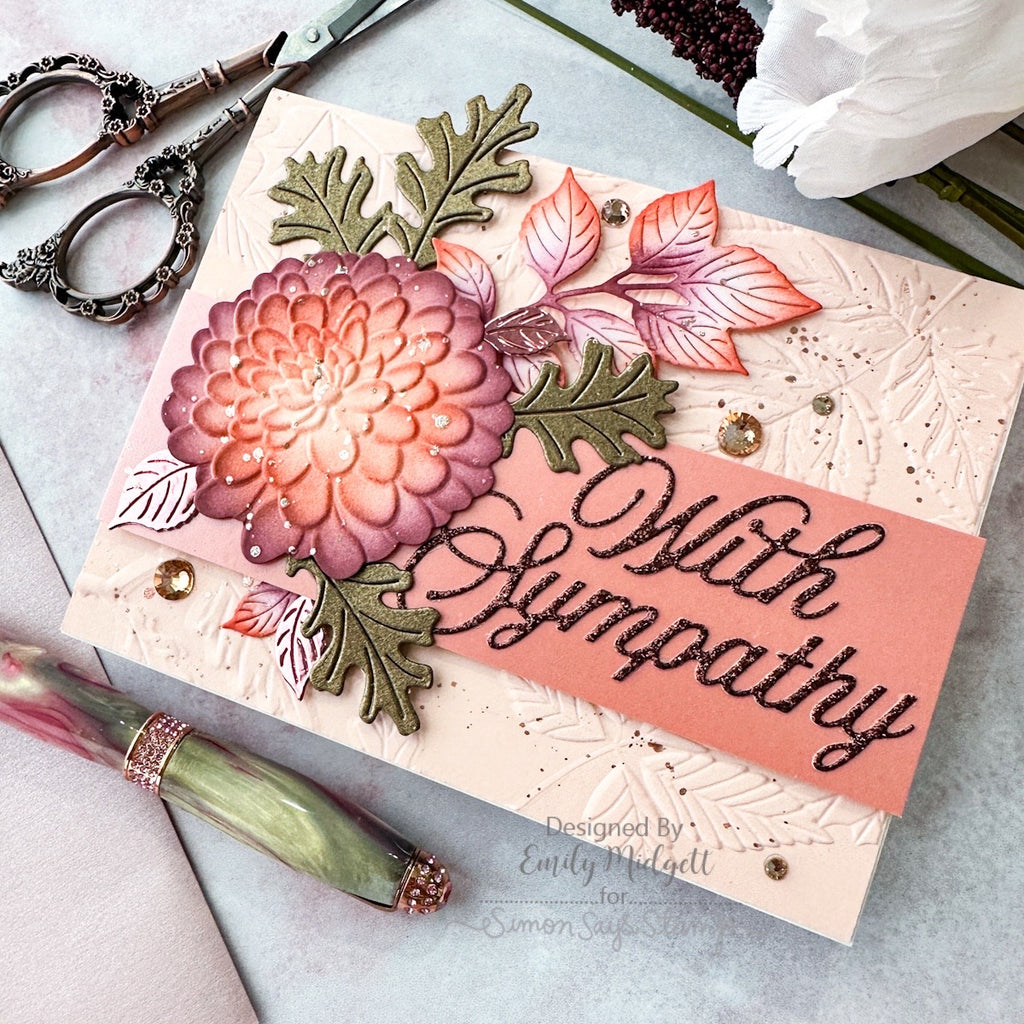 Simon Says Stamp Embossing Folder and Cutting Die Magnificent Mums sfd491 STAMPtember Sympathy Card | color-code:ALT01