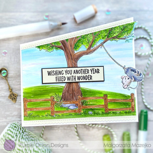 Purple Onion Designs Rustic Fence Unmounted Cling Stamp pod1384 swinging scene card