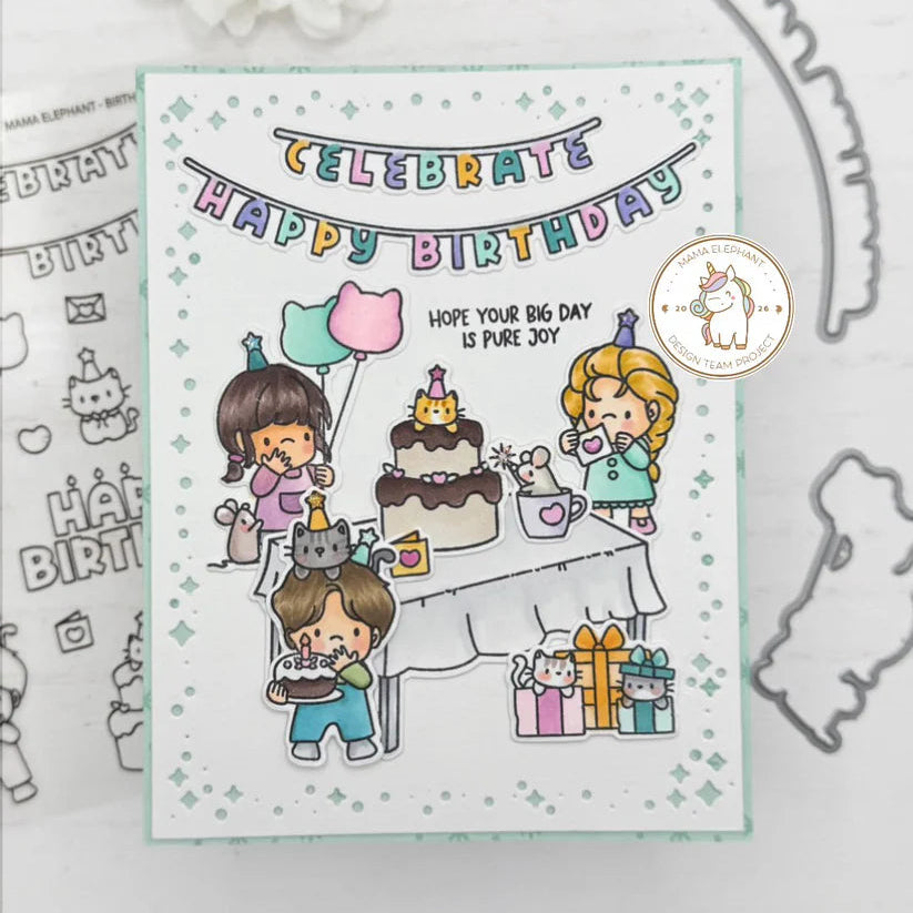 Mama Elephant Birthday Celebration Clear Stamps let's party