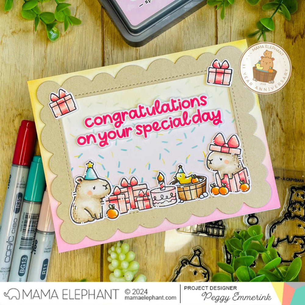 Mama Elephant Capybara Party Clear Stamps scallop