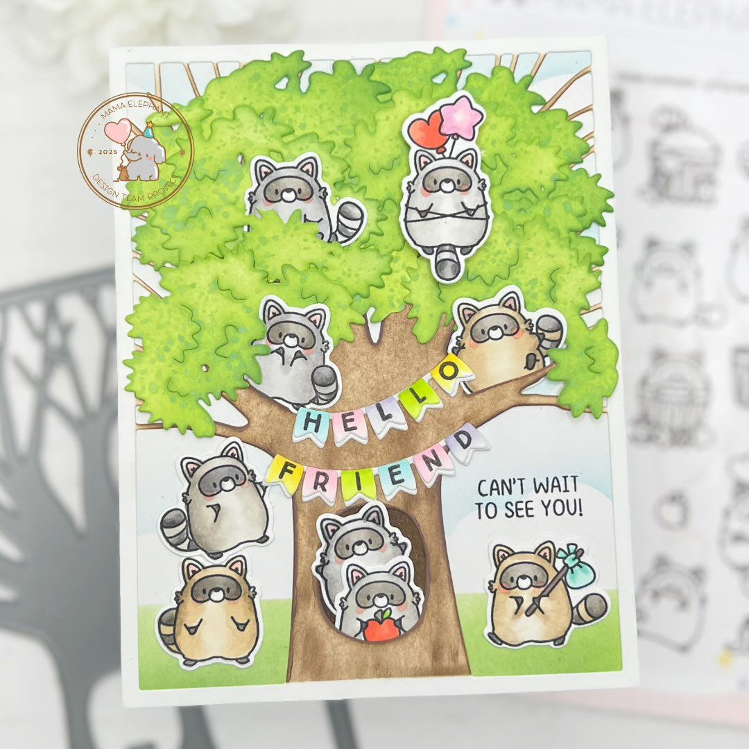 Mama Elephant Little Racoon Agenda Clear Stamps hello friend