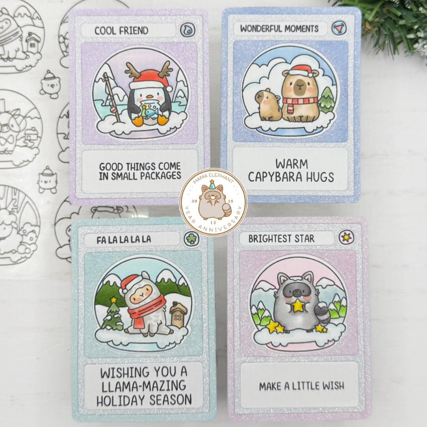 Mama Elephant Winter Globes Clear Stamps cards