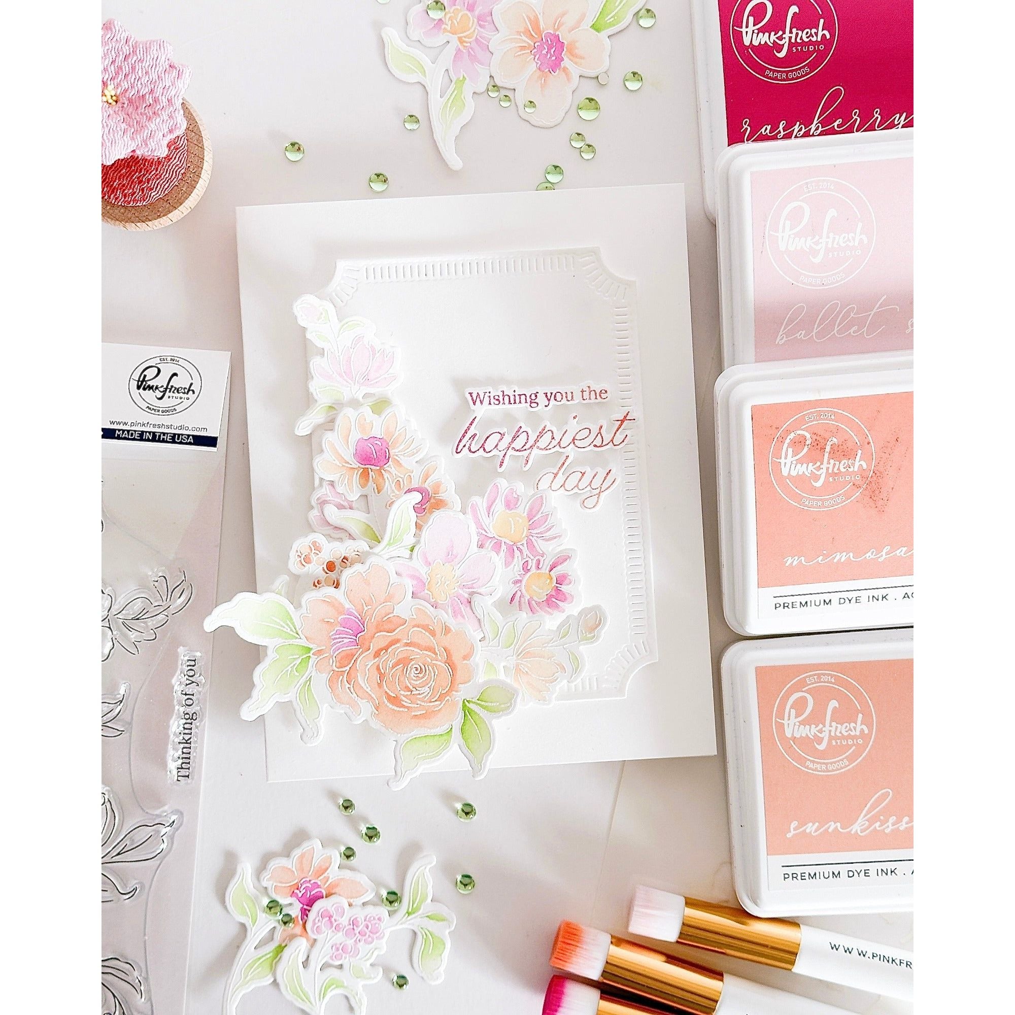 Pinkfresh Studio Artsy Floral Dies 240824 Happiest Day Card | color-code:ALT02