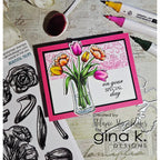 Gina K Designs Beautiful Tulips Stamps mm144 On your special day flowers in vase yellow orange pink