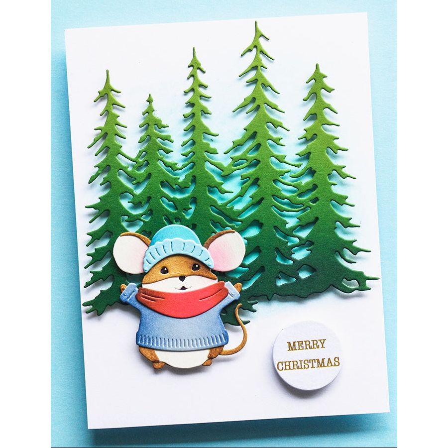 Memory Box Christmas Charm Mouse Die Bundle mouse with blue hat trees
