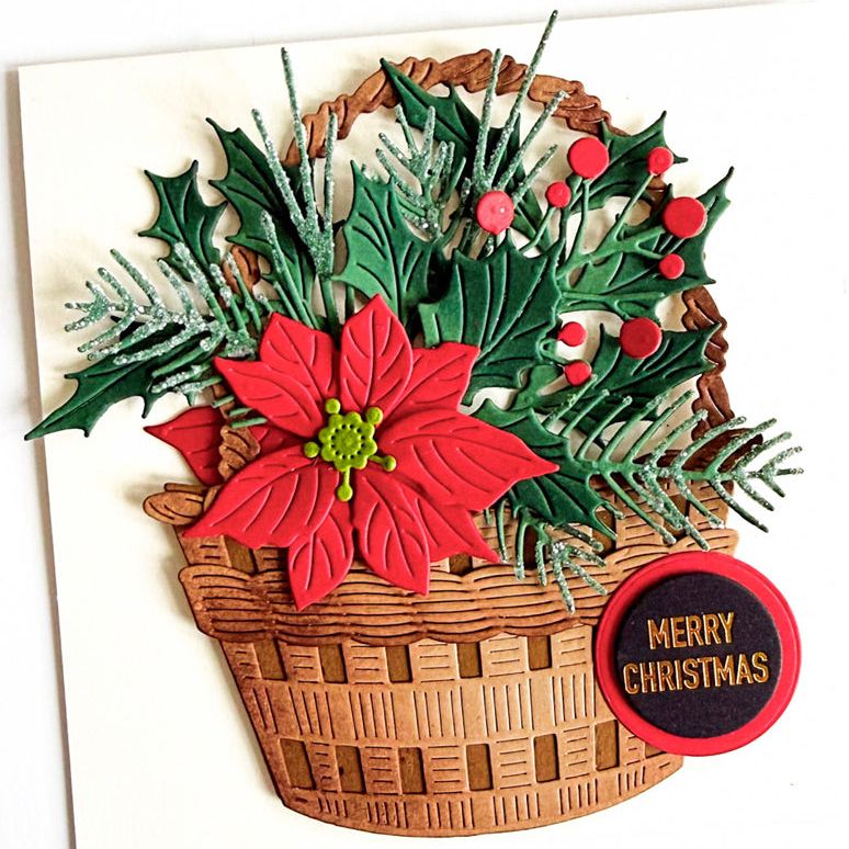 Memory Box Harvest Basket Dies 94968 garland in basket christmas card