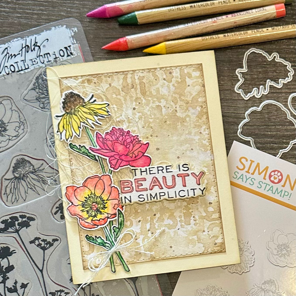 Tim Holtz Mini Bouquet Stamps with Simon Says Stamp Dies Bundle setmb25 Beauty Card