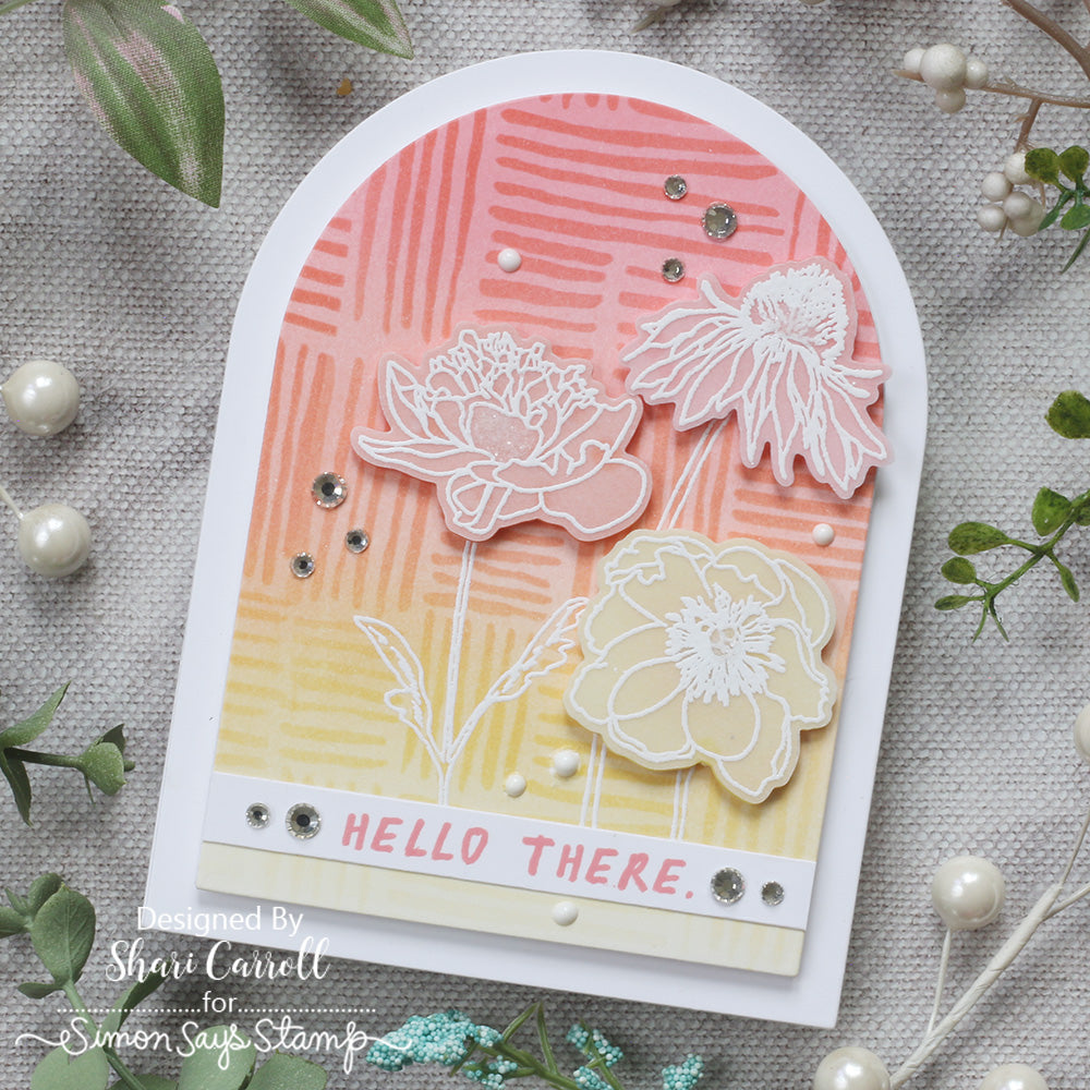Tim Holtz Mini Bouquet Stamps with Simon Says Stamp Dies Bundle setmb25 Hello Card