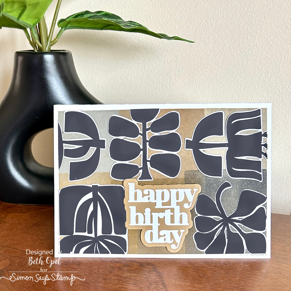 Simon Says Stamp Set of 2 Stencils Mod Plants Blocks 1062mtc Rain or Shine Birthday Card