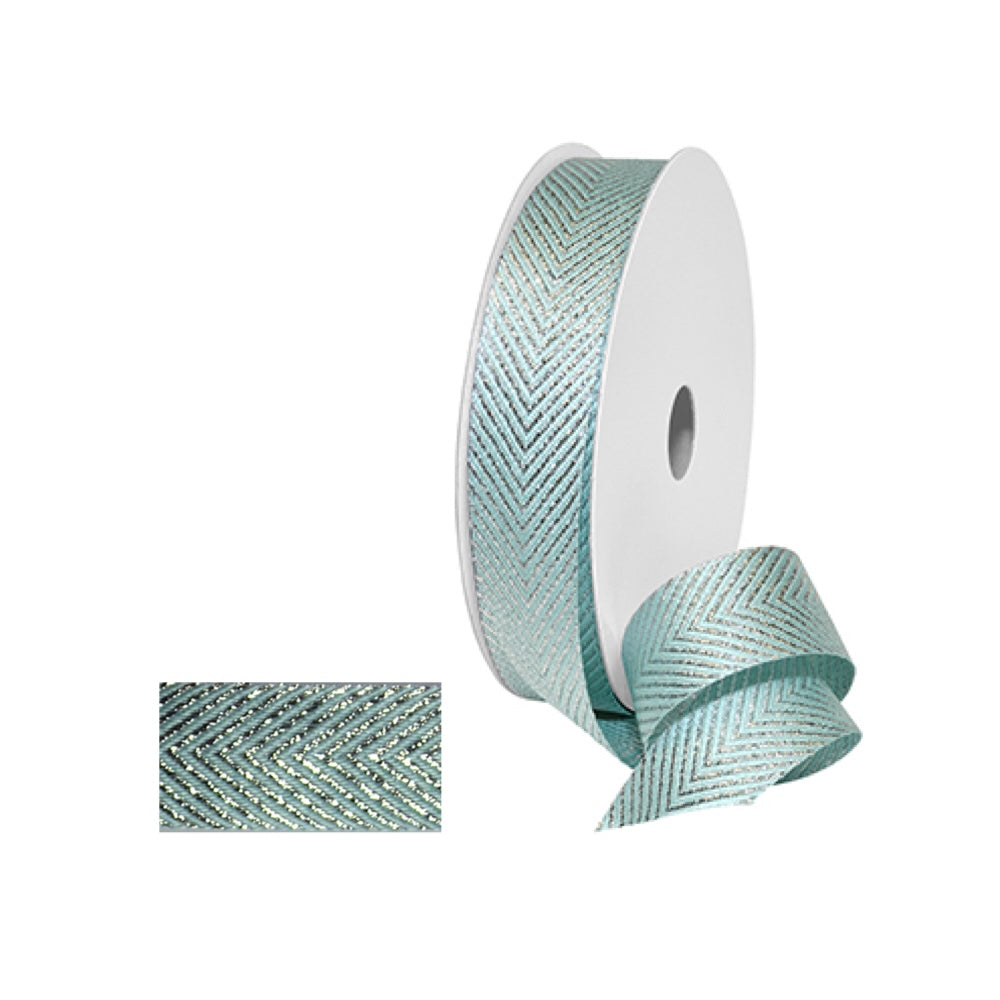Morex Ribbon 7/8 Inch Aqua And Silver Herringbone Metallic 5 Yards