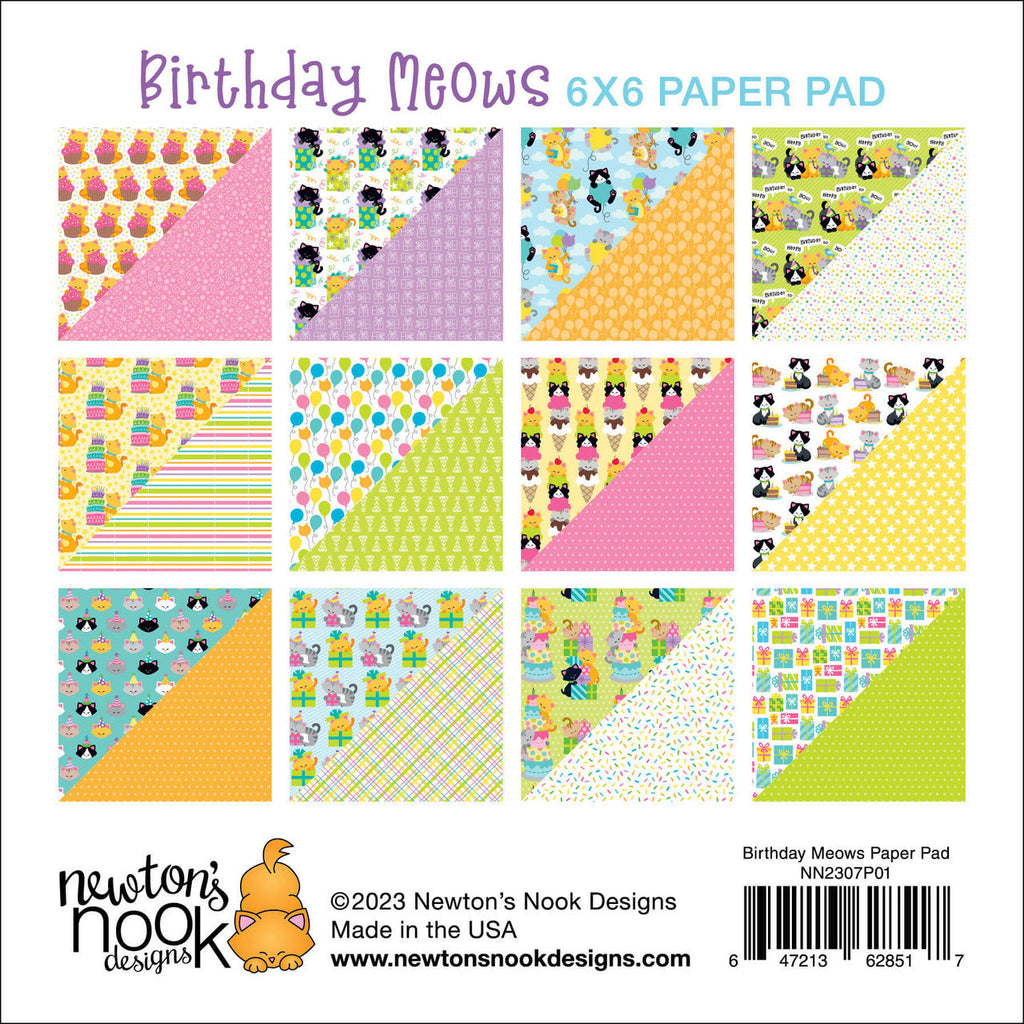 Newton's Nook Designs Birthday Meows 6x6 inch Paper Pad NN2307P01 patterns