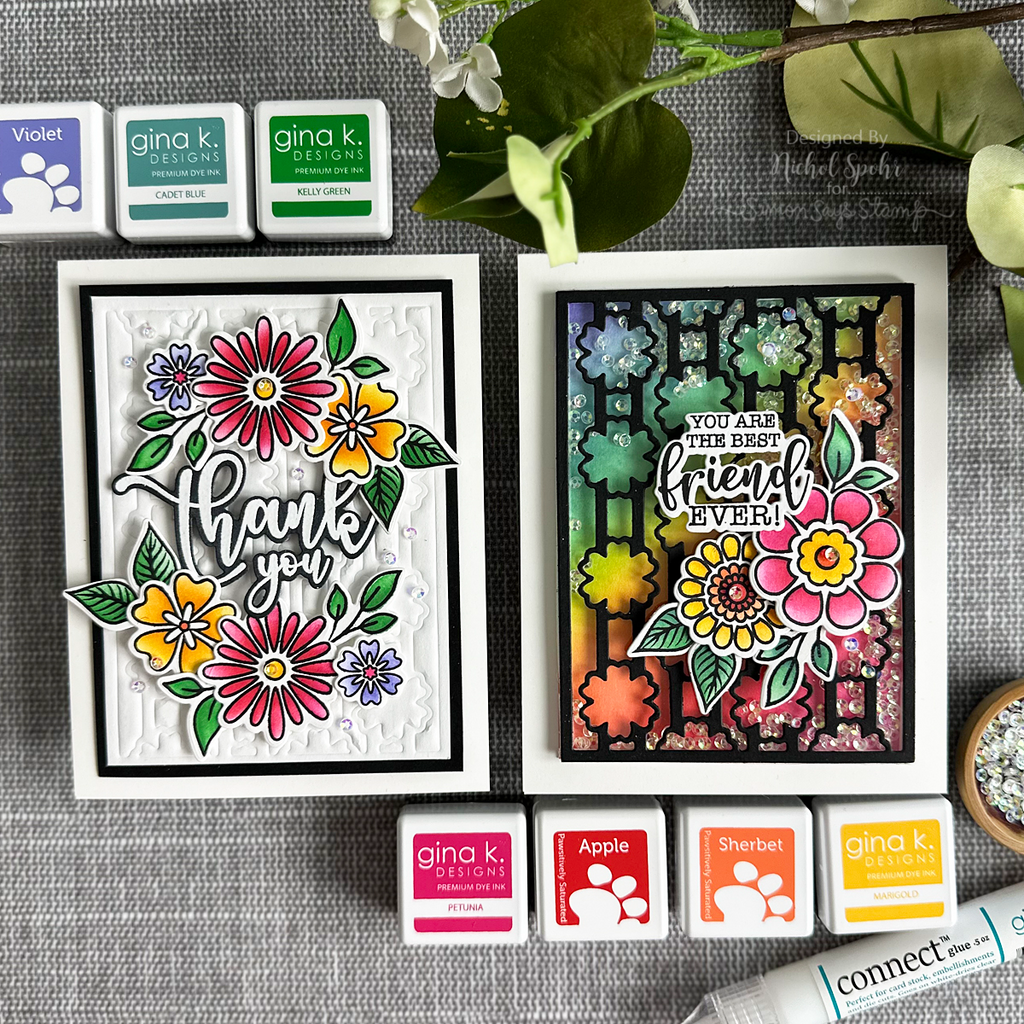 Gina K Designs for Simon Says Stamp Set of 2 Stencils Bold Blooms 1089stc Floral Cards | color-code:ALT05