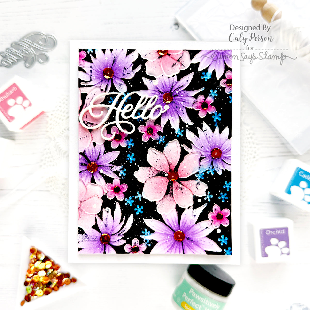 Simon Says Stamp Nuvelli Script Hello Wafer Dies s1035 Happy Camper Hello Card | color-code:ALT05