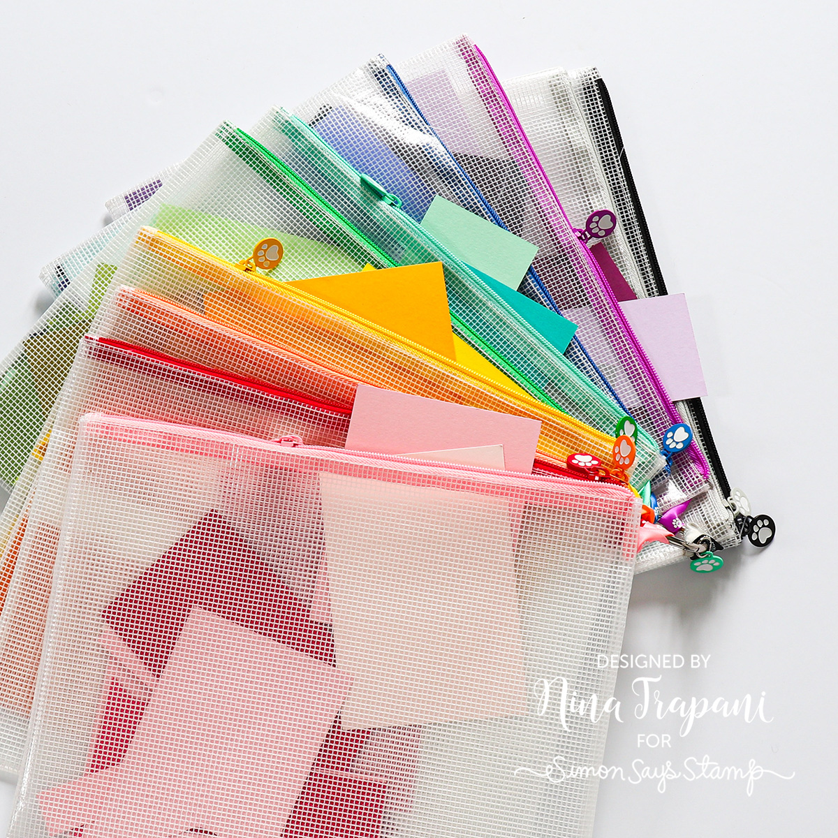 Simon Says Stamp Mesh Zipper Bags Rainbow Set With Ring Clip | color-code:ALT01