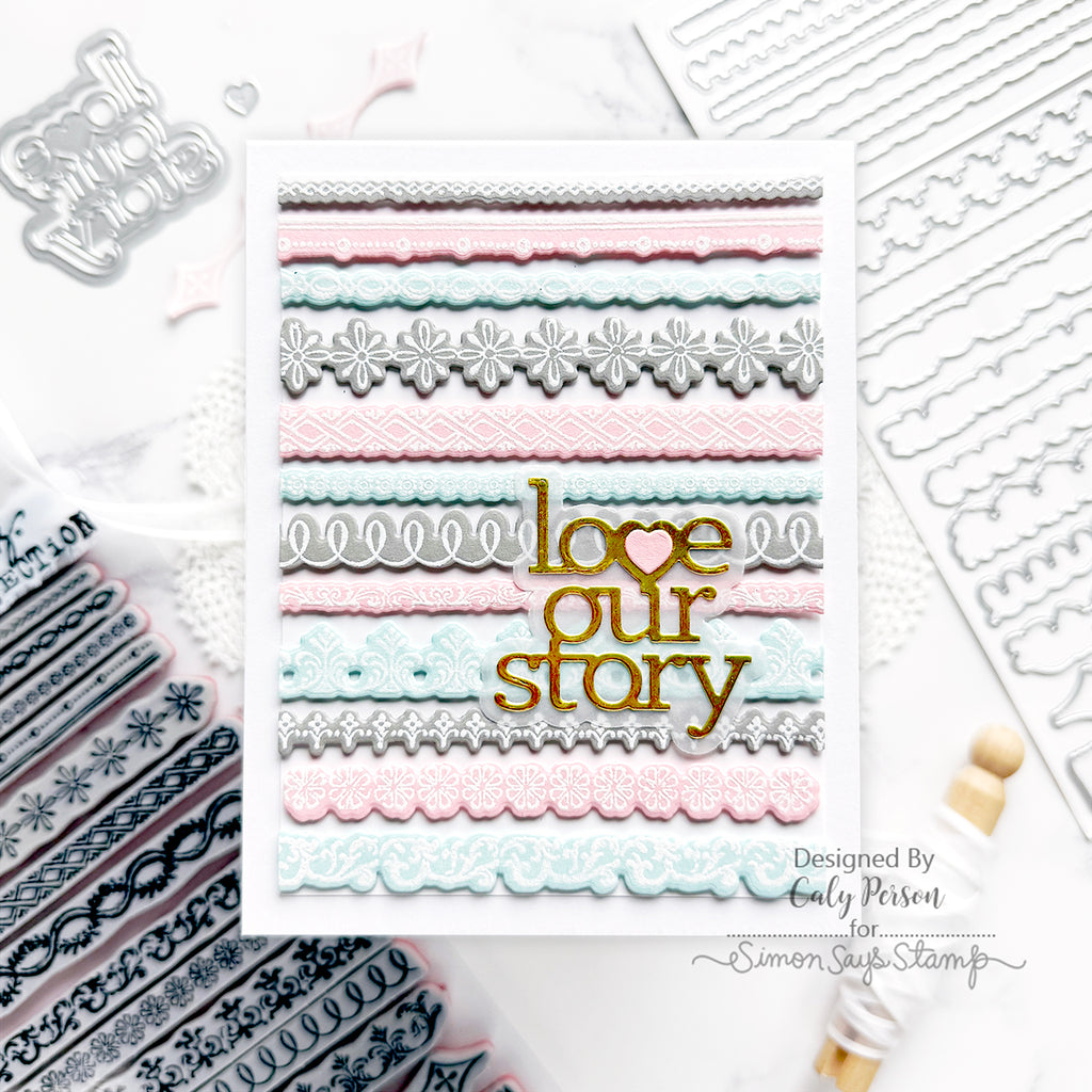 Tim Holtz Ornate Trims Stamps with Simon Says Stamp Dies Bundle setot25 Love Our Story Card | color-code:ALT04