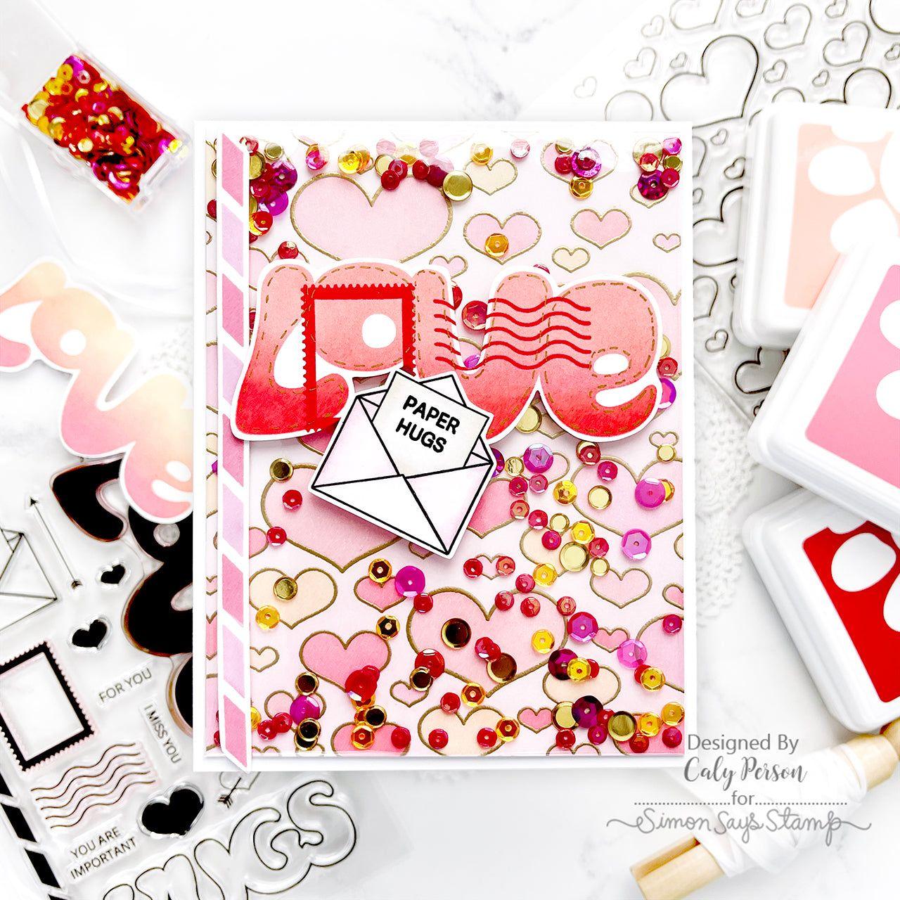 Simon Says Stamp Outline Hearts Stencils and Background Stamp set909oh Love Card 