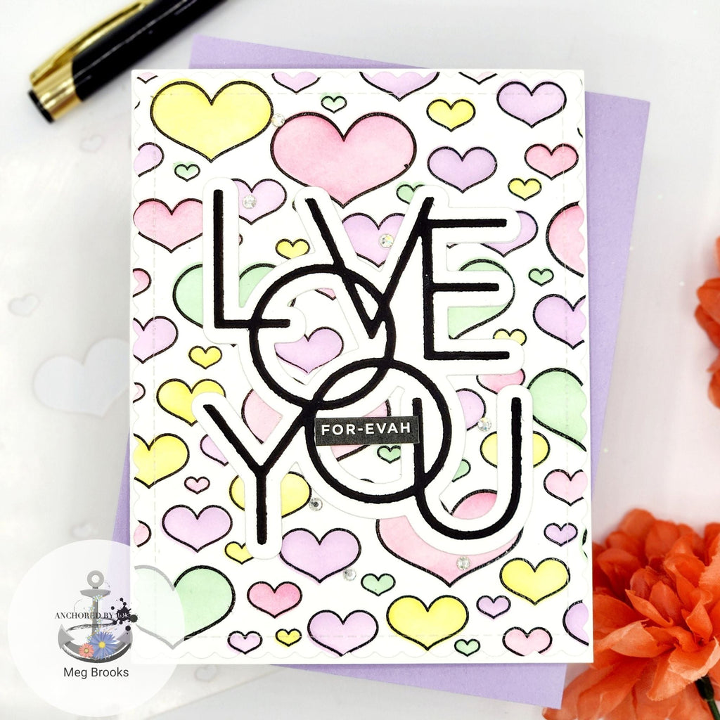 Simon Says Stamp Outline Hearts Stencils and Background Stamp set909oh Love Card 