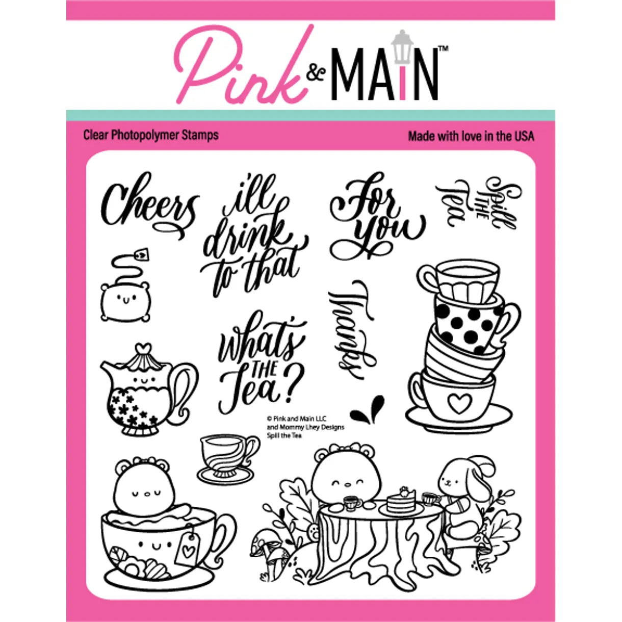 Pink and Main Spill The Tea Clear Stamps pm0704