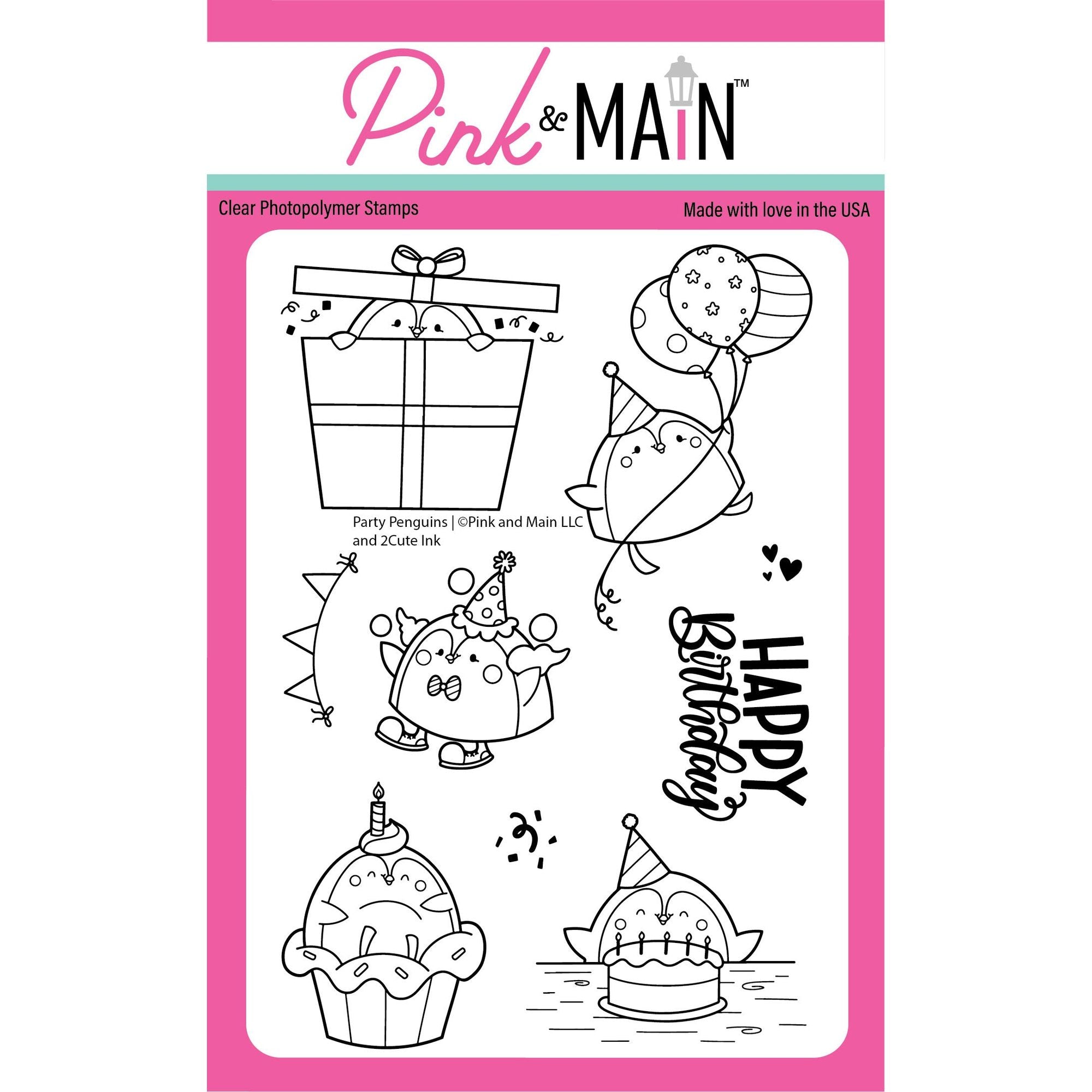 Pink and Main Party Penguins Clear Stamp and Die Set