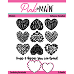 Pink and Main Fun Hearts Stickies Adhesive Transfers and Coordinating Dies Set pmf176
