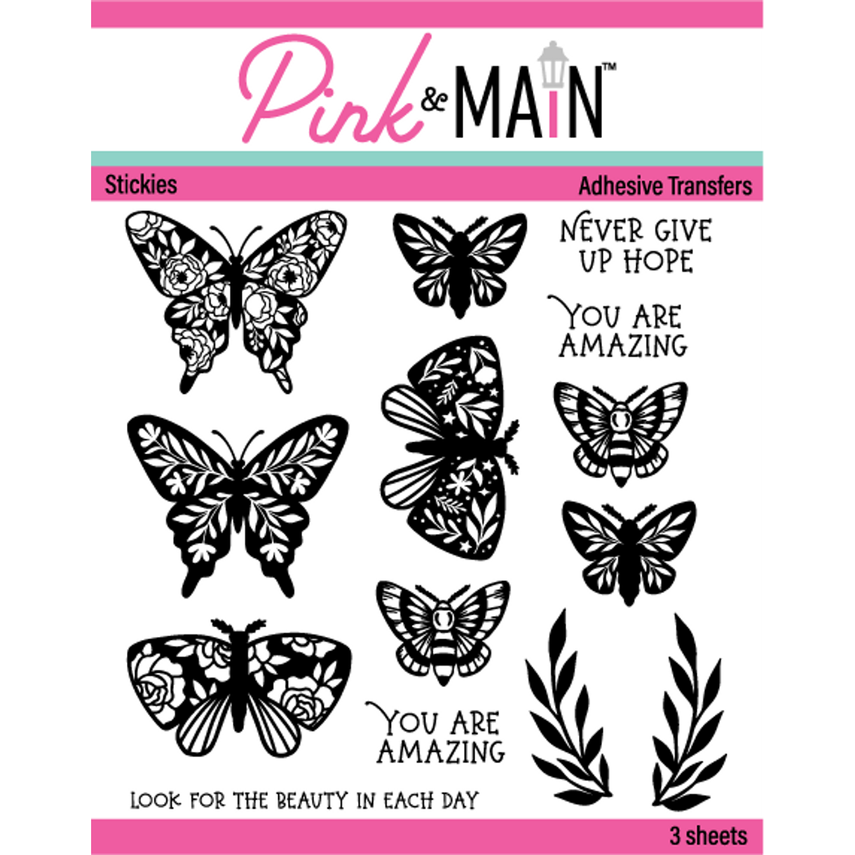 Pink and Main Wings of Whimsy Stickies Adhesive Transfers pmf199