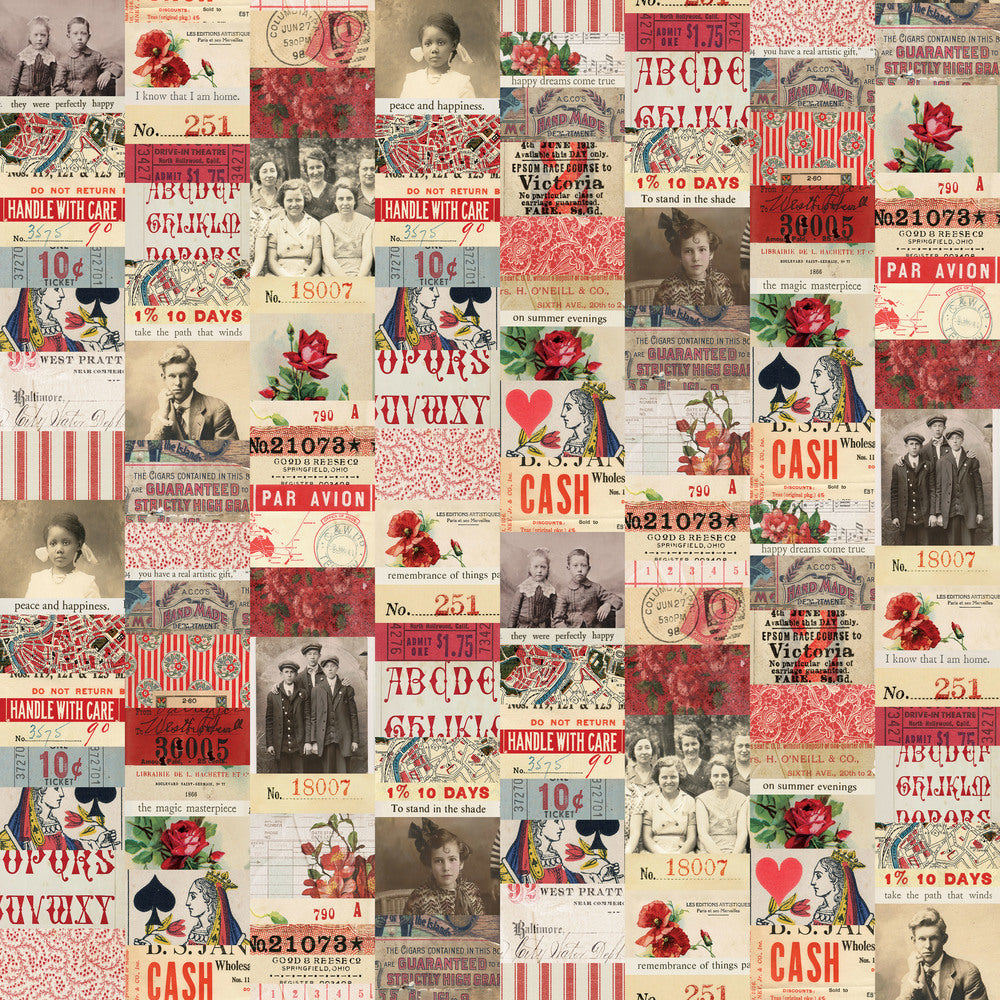 Tim Holtz Fabric By The Yard Red Collage pwth220 Eclectic Elements Palette