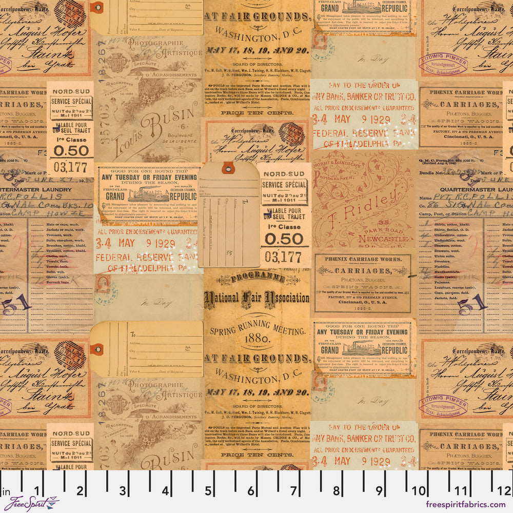 Tim Holtz Fabric By The Yard Orange Ephemera pwth235 Eclectic Elements Palette