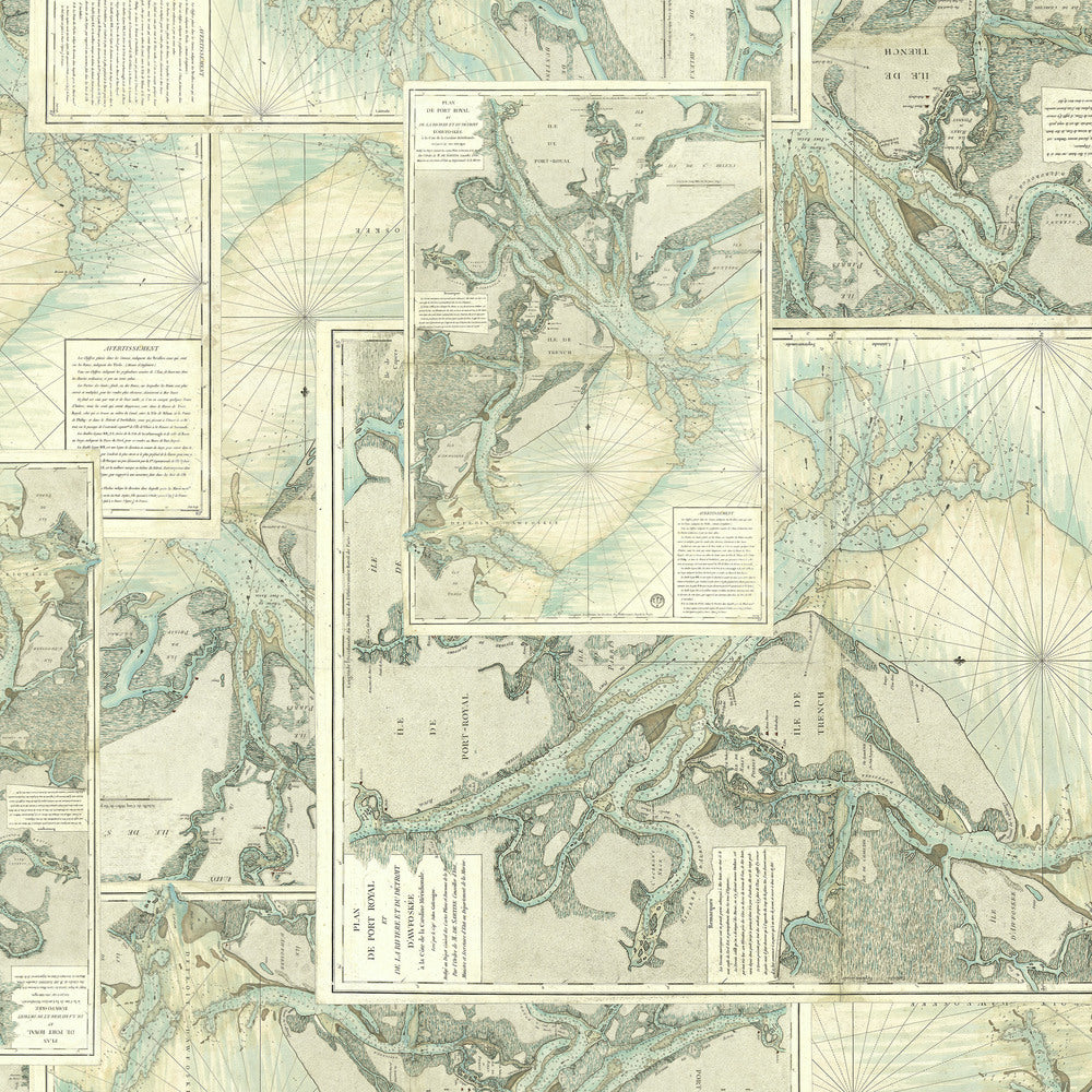 Tim Holtz Fabric By The Yard Teal Map pwth273 Eclectic Elements Palette