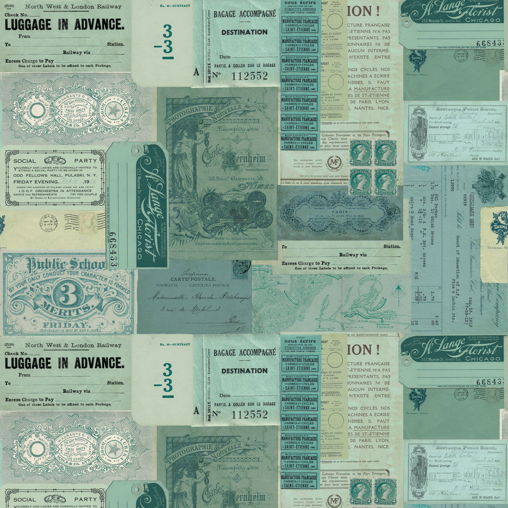 Tim Holtz Fabric By The Yard Teal Ephemera pwth275 Eclectic Elements Palette