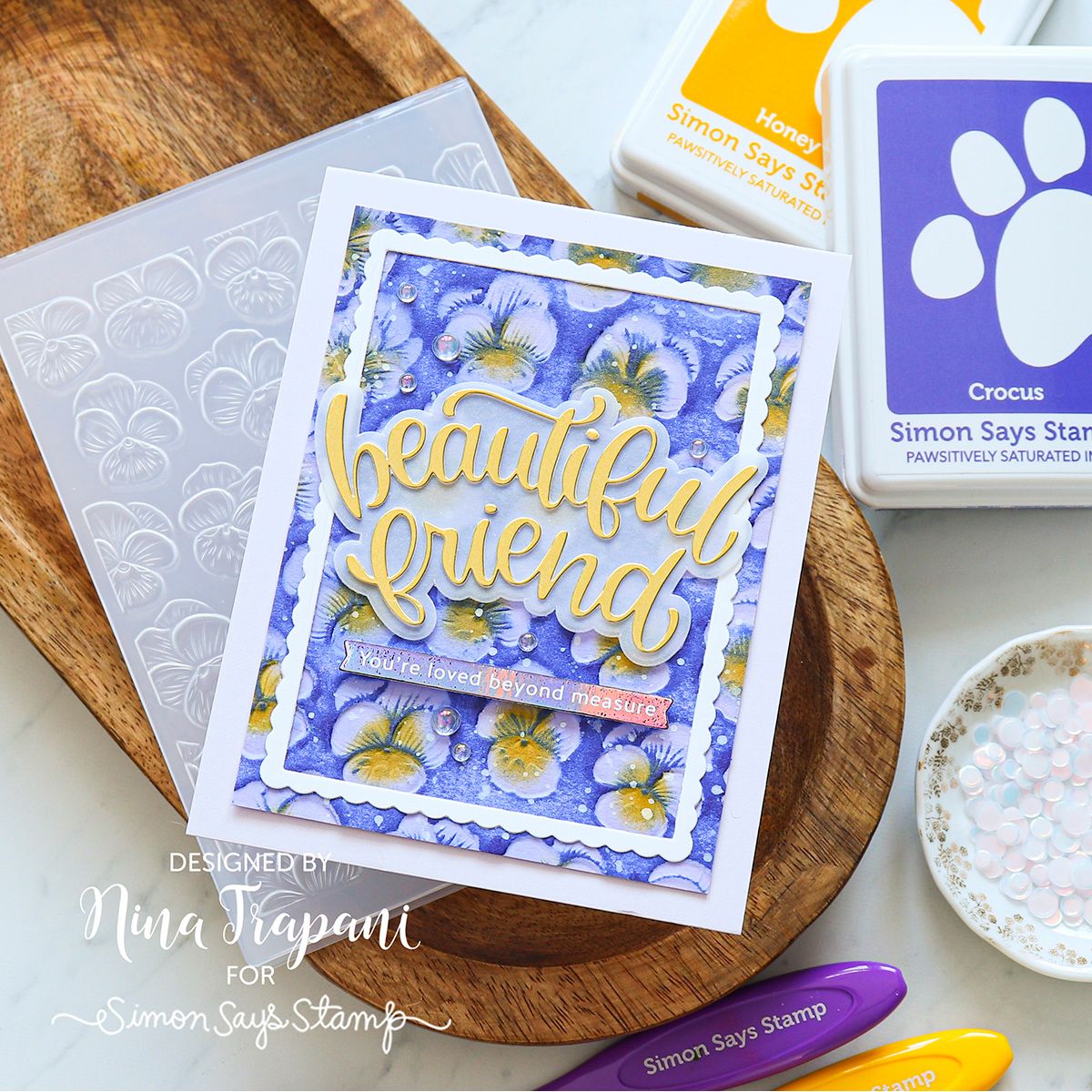 Simon Says Stamp Embossing Folder Pansy Petals sf621 Beautiful Moments Friend Card | color-code:ALT01