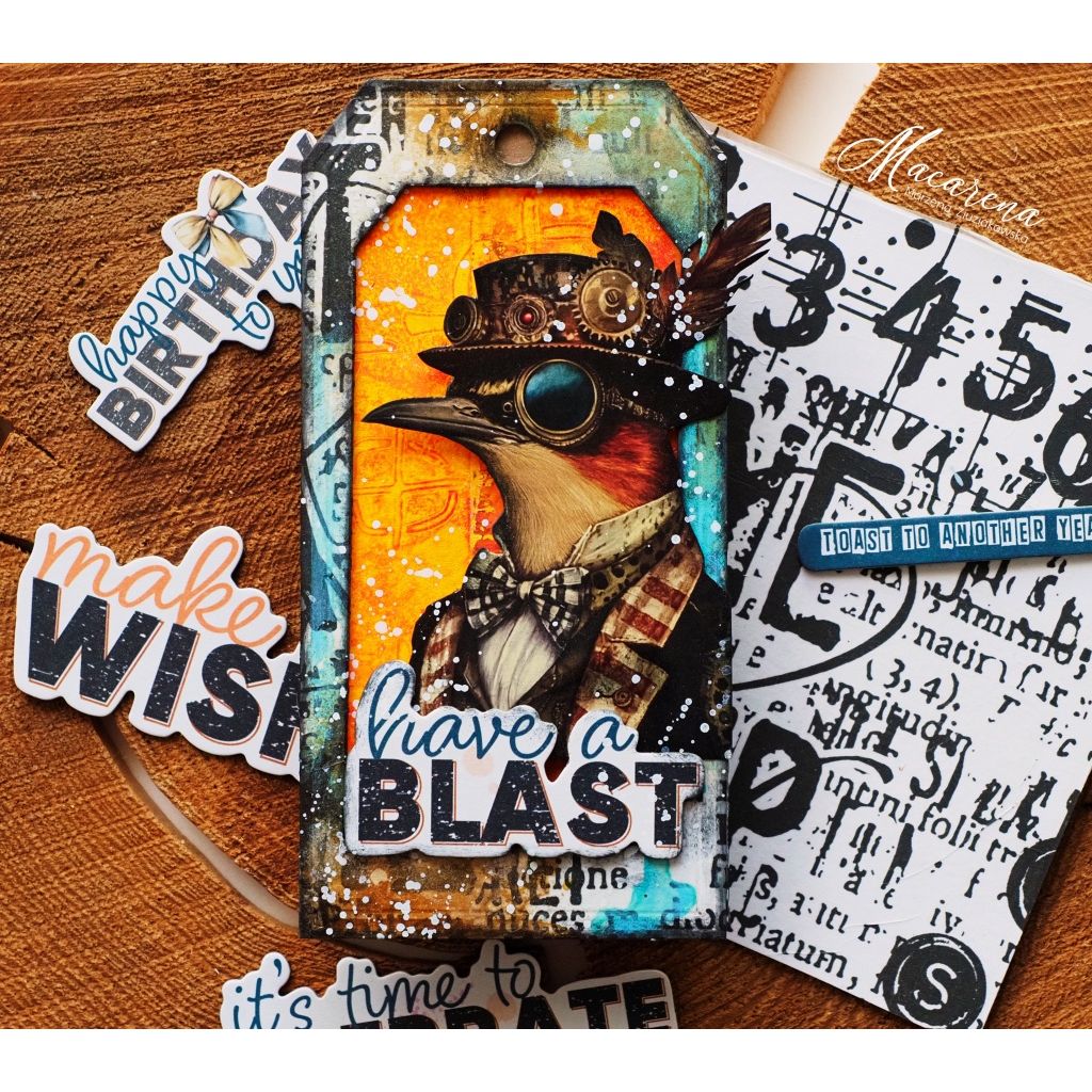 PaperArtsy Seth Apter Printed Tissue pt06 bird with hat have a blast tag | color-code:ALT02