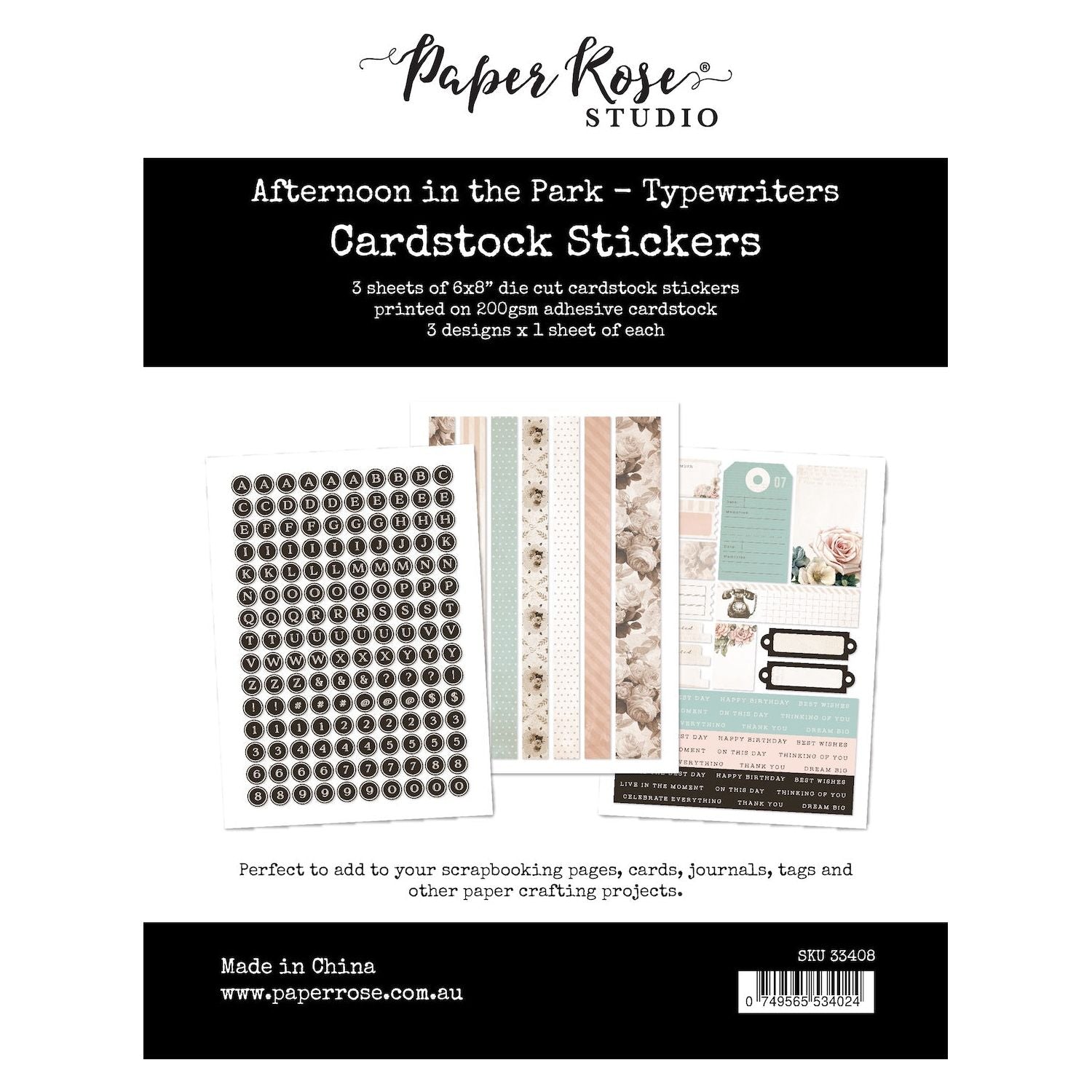 Paper Rose Afternoon in the Park Cardstock Sticker Pack Typewriters 33408